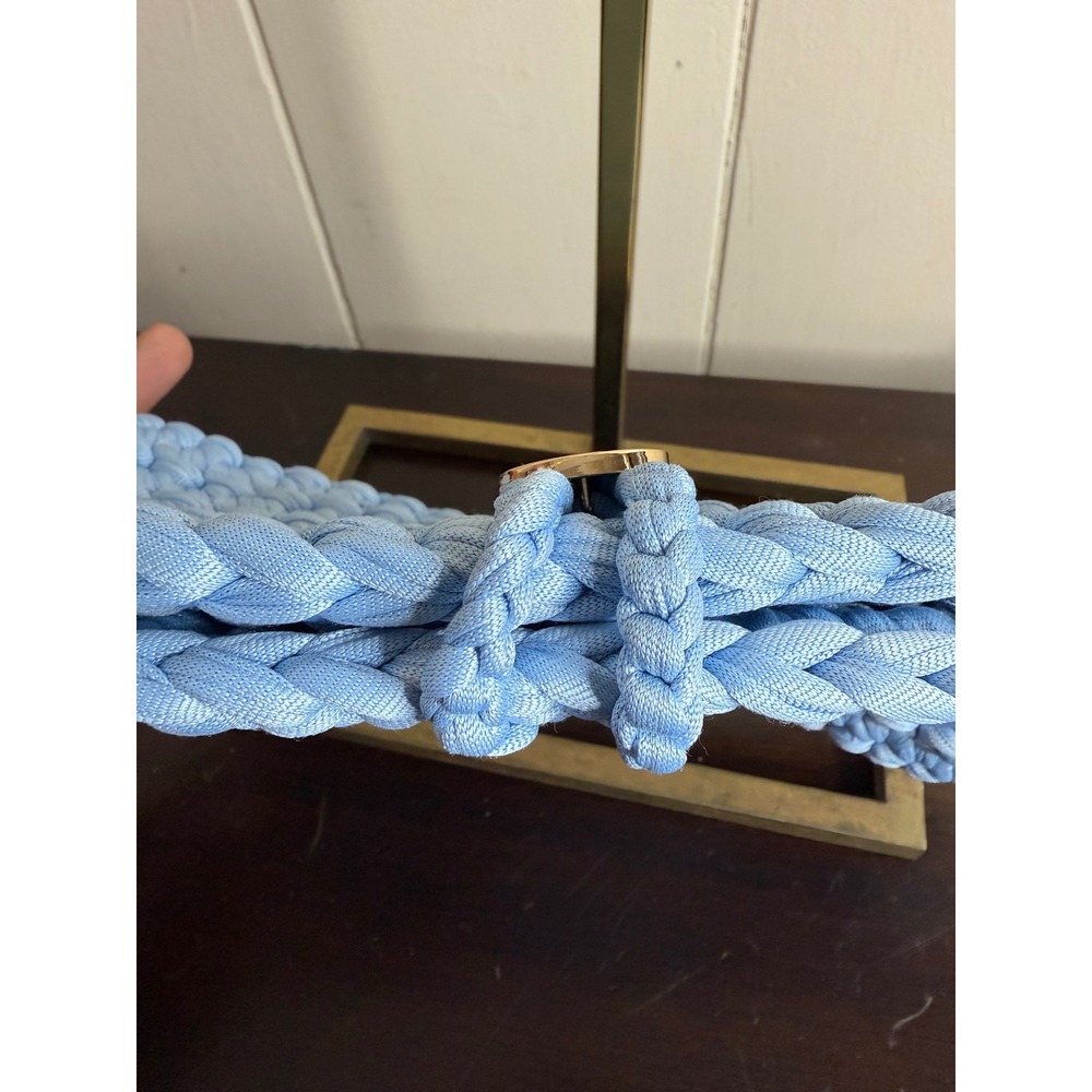 Crochet Shoulder Bag‎ Women's Light Blue Knit Purse with Gold Chain Strap Clutch - Picture 7 of 11